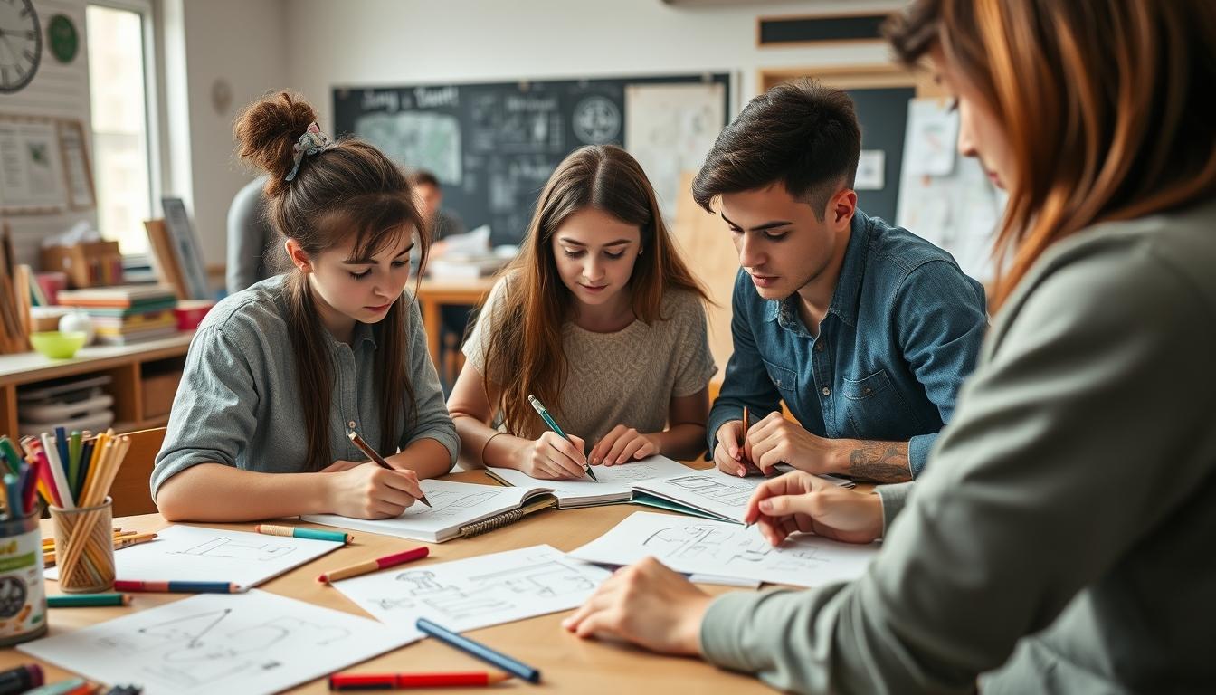 Student using learning strategies while studying